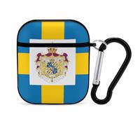 Sweden Royal FLag Funny Case Cover Compatible for AirPods 1 & 2 Earbuds Protective Hard Cover with Keychain