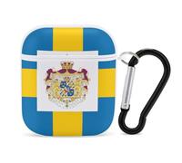 Sweden Royal FLag Funny Case Cover Compatible for AirPods 1 & 2 Earbuds Protective Hard Cover with Keychain