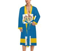 Sweden Royal FLag Mens Bathrobe Long Bath Robe Warm Spa Robe Nightgown Soft with Waist Belt