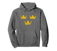 Sweden Sverige Hockey Tre Kronor Three Crowns Vintage Pullover Hoodie, Adult Unisex, Asphalt Grey, X-Large