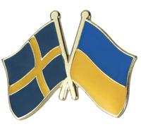 Sweden Swedish & Ukraine Ukrainian Friendship National Flag Metal Enamel Pin Badge - 2.4cm x 1.9cm - Hard Enamel Crossed Flags Lapel Pin - Diplomatic Solidarity Badge