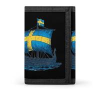 Sweden Viking1 Ship Tri-fold Leather Wallet for Men with Slim Wallets for Men with 1 ID and 8 Slots