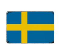 Sweden Vintage Wall Metal Sign Sweden Flag Metal Tin Plaque Wall Hanging Signs National Flag Aluminum Sign Country Souvenir Sign Quality Metal Sign for Laundry Room Living Room 12x8in