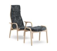 Swedese Lamino armchair and footstool varnished beech/sheepskin Charcoal (dark grey)