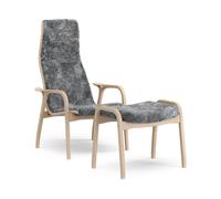Swedese Lamino armchair and footstool varnished beech/sheepskin Scandinavian Grey