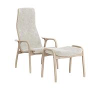 Swedese Lamino armchair and footstool white pigmented oak/sheep skin Off white