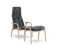 Swedese Lamino Armchair With Footstool High Lacquered Beech Oak/Charcoal/Sheepskin