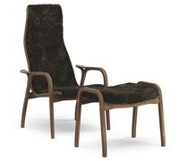 Swedese - Lamino Armchair With Footstool, Natural lacquered Walnut / Sheepskin Espresso - Espresso