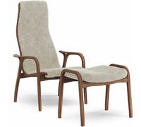 Swedese - Lamino Armchair With Footstool, Natural lacquered Walnut / Sheepskin Moonlight - Moonlight