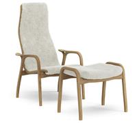 Swedese Lamino armchair and footstool oiled oak/sheepskin Off-white (white)