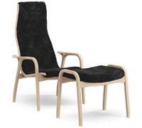 Swedese - Lamino Armchair With Footstool Sheepskin, Black / Lacquered Beech - Black