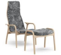 Swedese - Lamino Armchair With Footstool Sheepskin, Scandinavian Grey / Lacquered Beech - Scandinavian Grey