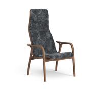 Swedese Lamino High Armchair Lacquered Walnut/Coal/Sheepskin