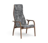 Swedese Lamino High Armchair Lacquered Walnut/Scandinavian Grey/Sheepskin