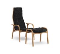 Swedese Lamino High Armchair With Footstool Oiled Oak/Black/Sheepskin