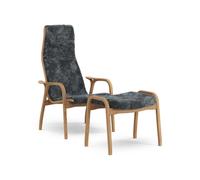 Swedese Lamino High Armchair With Footstool Oiled Oak/Coal/Sheepskin
