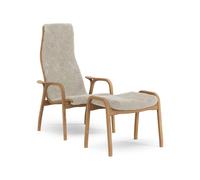 Swedese Lamino High Armchair With Footstool Oiled Oak/Moonlight/Sheepskin