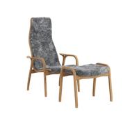 Swedese Lamino High Armchair With Footstool Oiled Oak/Scandinavian Grey/Sheepskin