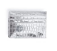 SWEDEY Super Shiny Slim Credit Card Holder Mini Front Pocket Wallet in Mirror Metallic Faux Crocodile Pattern, Silver, Minimalistic Design Super Shiny Slim Faux Crocodile Credit Card Holder