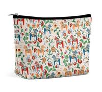 Swedish Dala Horse Beige Rainbow Makeup Bag for Purse, Mini Portable Cosmetic Bags for Women, Coin Purse Lipstick Cosmetic Accessories Organizer, Small Travel Kit Storage Pouch