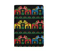 Swedish Dala Horse Folk art Seamless on Black Genuine Leather Travel Passport Covers, Microfiber Travel Cards Wallet Holder Case Protector for Women and Men