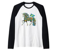 Swedish Dala Horse Folk Art Sweden Flag Dalahelmsoljd Horse Raglan Baseball Tee