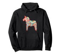 Swedish Dala Horse Watercolor Scandinavian Folk Art Pullover Hoodie