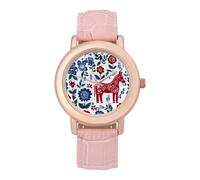 Swedish Dala Horse Women’s Watch Quartz Wristwatch Analog with Leather Strap for Office