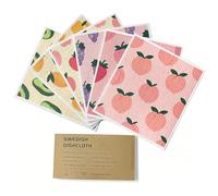 Swedish Dishcloth 6 Pack - Super Absorbent Reusable Compostable Dish Cloths, Biodegradable Cotton & Cellulose Cleaning Cloths for Dishes, Surfaces & Kitchen Use (Fruit Design)