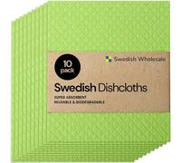 Swedish Dishcloth Cellulose Sponge Cloths - Bulk 10 Pack of Eco-Friendly No Odor Reusable Cleaning Cloths for Kitchen - Absorbent Dish Cloth Hand Towel (10 Dishcloths - Lime Green)