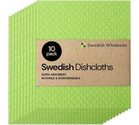 Swedish Dishcloth Cellulose Sponge Cloths - Bulk 10 Pack of Eco-Friendly No Odor Reusable Cleaning Cloths for Kitchen - Absorbent Dish Cloth Hand Towel (10 Dishcloths - Lime Green)
