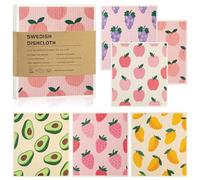Swedish Dishcloth Set of 6 - Absorbent Friendly Reusable Cellulose Swedish Dish Cloths for Cleaning Pots and Bowls, Biodegradable Kitchen Rags, Eco-Friendly Cellulose Sponge Dish Cloth (Fruit)
