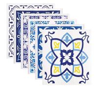 Swedish Dishcloths 6 Pack, Reusable & Biodegradable Kitchen Cloths, Super Absorbent Quick-Drying Cellulose Sponge Cloths, Eco Friendly Washable Alternative to Paper Towels (Blue & White Pattern)