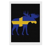 Swedish Flag and Elks Diamond Art Painting Kit Full Drill Paint Round Crystal Points for Adult Beginners
