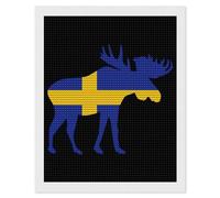 Swedish Flag and Elks Diamond Art Painting Kit Full Drill Paint Round Crystal Points for Adult Beginners