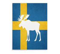 Swedish Flag and Moose Modern Wall Art Artwork Pictures
