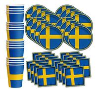 Swedish Flag Birthday Party Supplies Set Plates Napkins Cups Tableware Kit for 16