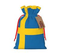 Swedish Flag Christmas Canvas Gift Bag With Drawstring,Reusable Personalizedgift Bag