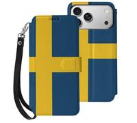 Swedish Flag Compatible with iPhone 17 Pro Max Case PU Leather Flip Wallet Phone Cover Card Holder Women Men