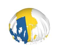 Swedish Flag Map Printed Large Shower Cap, Double Layer Hair Protector For Facial Care, Reusable Hair Wrap