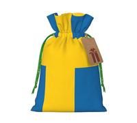 Swedish Flag Print Christmas Drawstring Holiday Candy Bag Xmas Sacks Reusable Wrapping Bags Party Favor