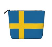 Swedish Flag Print Cosmetic Bag for Women,Faux Linen Makeup Bag Large Capacity,Perfect for Travel Daily Use
