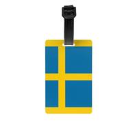 Swedish Flag Print Luggage Tags with Full Back Privacy Cover â€“ Durable PVC ID Labels for Suitcases & Backpacks