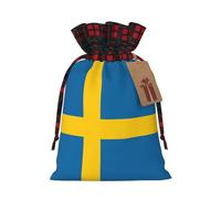 Swedish Flag Print Pouch Goody Christmas Drawstring Gift Bags Xmas Treats Bag Holiday Candy Wrapping Bags