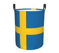Swedish Flag Print Round Laundry Hamper,Car Portable Storage Bag For Bathroom, Bedroom, Car