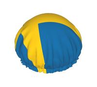 Swedish flag Print Shower Cap - Reusable, Double Layer, Breathable, Adjustable Elastic Strap, Hotel Travel Essentials