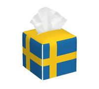 Swedish flag Print Square Tissue Box Cover,Leather Tissue Boxes Organizer Holder Decor for Bathroom