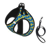 Swedish Flag Print Step in Dog Harness and Leash Set,Adjustable Reflective Harness for Small Dogs Cats