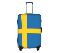 Swedish Flag Print Travel Elastic Suitcase Luggage Baggage Cover Protector, Washable And Anti-Scratch, White, S