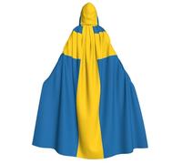 Swedish flag print Unisex Medieval Viking Hooded Cape Cloak for Halloween Cosplay, Christmas Party Costume Outfits